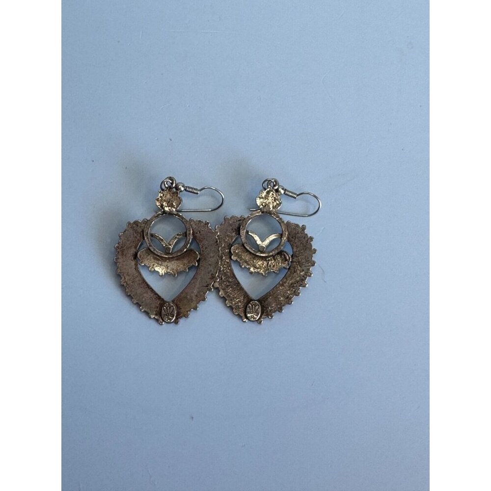 Vintage Southwestern Silver Tone Block Turquoise Earrings by Sancrest Jewelry - Picture 7 of 10